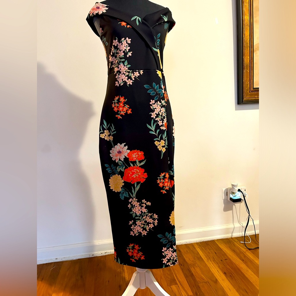 Flower Print Midi Dress with Front Slit from ASOS